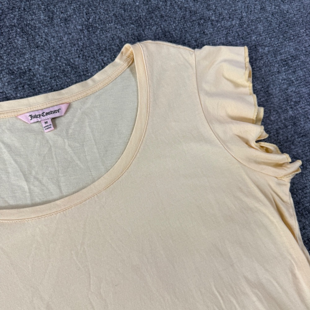 Juicy Couture Ruffle Cap Sleeve Top Scoop Neck Womens Size M Yellow Y2K